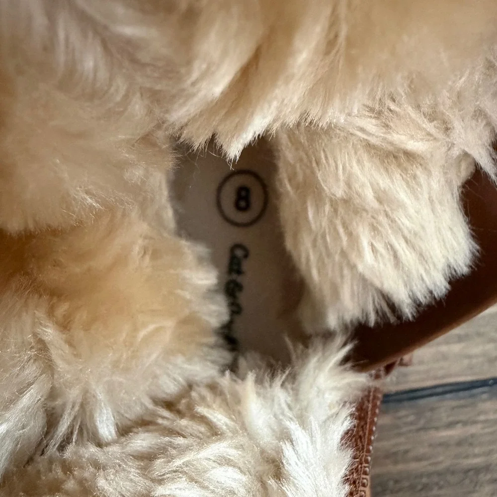 Cat Jack‎ Kids Girls Brown Faux Suede Fur Trim Winter Boots Size 8